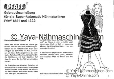 Pfaff 1222/1221 Nähmaschine Gebrauchsanleitung Pdf-File Download